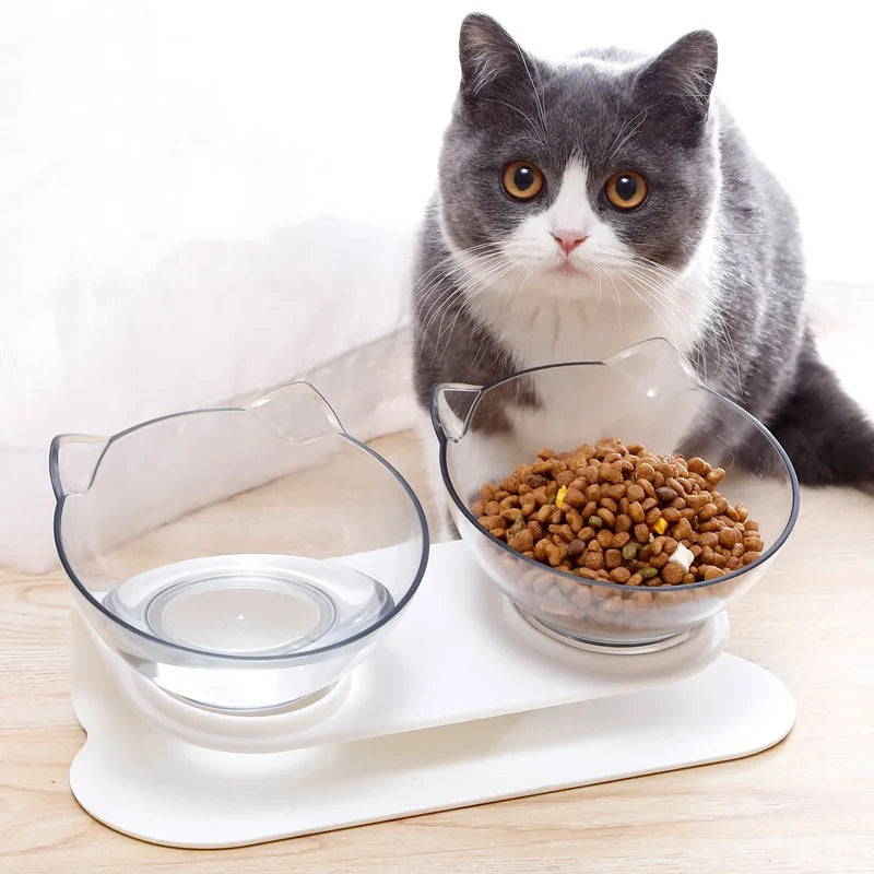 Non-Slip Double Cat Bowl Pet Water Food Feed Dog Bowls Pet Bowl with Inclination Stand Cats Feeder Feeding Bowl Kitten Supplies