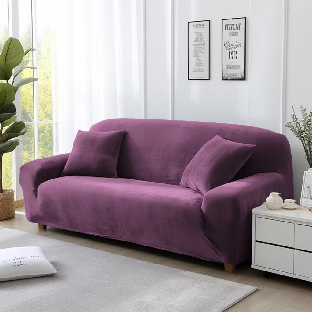 Plush Velvet Sofa Cover 1/2/3/4 Seater Stretch Couch Slipcover with 1Pc Pillowcase for Living Room Loveseat Couch Recliner Cover