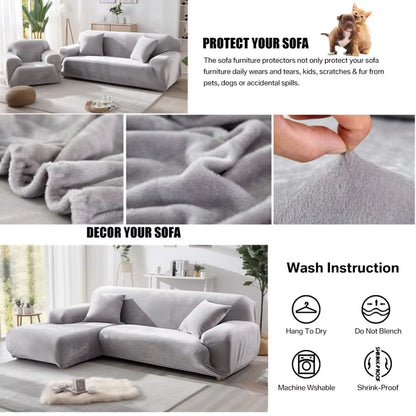 Plush Velvet Sofa Cover 1/2/3/4 Seater Stretch Couch Slipcover with 1Pc Pillowcase for Living Room Loveseat Couch Recliner Cover