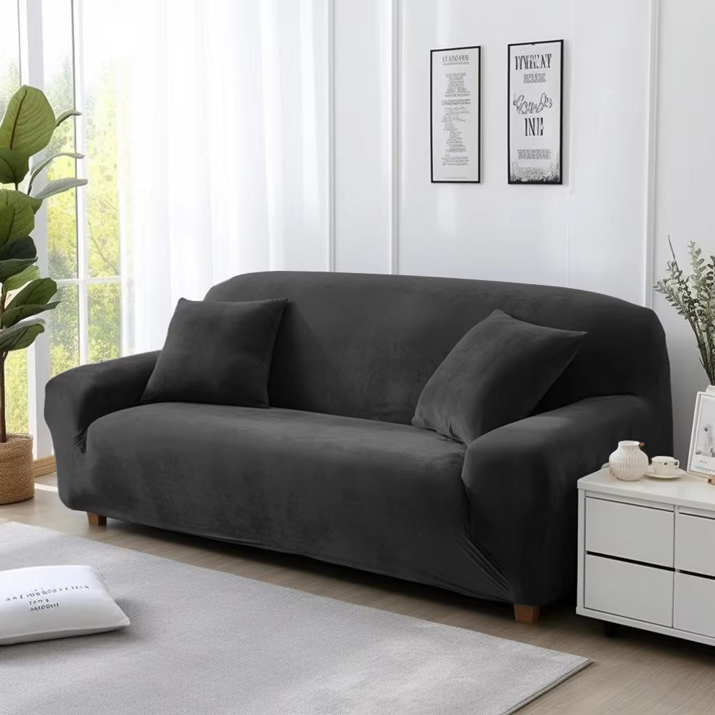Plush Velvet Sofa Cover 1/2/3/4 Seater Stretch Couch Slipcover with 1Pc Pillowcase for Living Room Loveseat Couch Recliner Cover