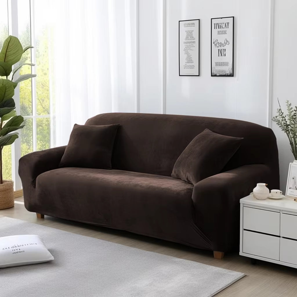 Plush Velvet Sofa Cover 1/2/3/4 Seater Stretch Couch Slipcover with 1Pc Pillowcase for Living Room Loveseat Couch Recliner Cover