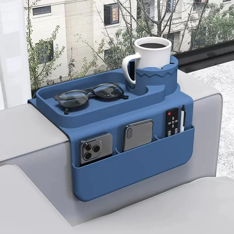 Silicone Coaster Sofa Cup Holder Tray Sofa Armrest Storage Box with Accessories Side Pocket for Remote Control and Beverage
