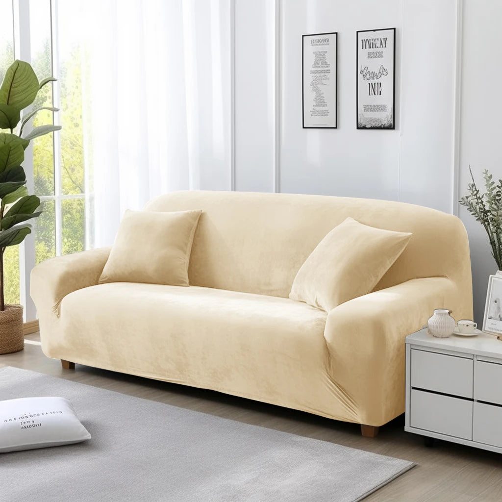 Plush Velvet Sofa Cover 1/2/3/4 Seater Stretch Couch Slipcover with 1Pc Pillowcase for Living Room Loveseat Couch Recliner Cover