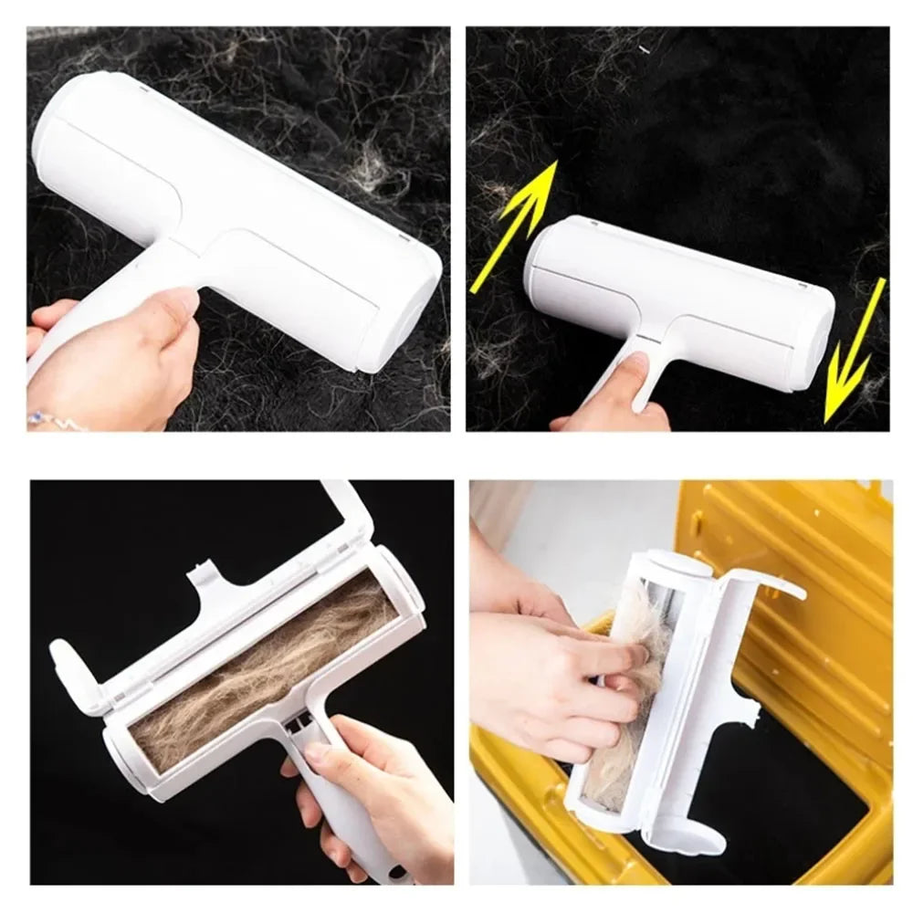 Pet Self-Cleaning Lint Sticking Roller Pet Hair Roller Remover Lint Brush Dedusting Roller 2-Way Removing Dog Cat Hair from Sofa