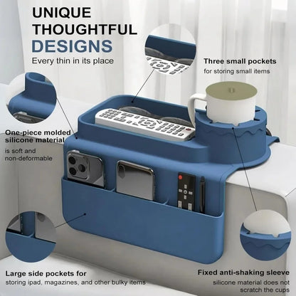 Silicone Coaster Sofa Cup Holder Tray Sofa Armrest Storage Box with Accessories Side Pocket for Remote Control and Beverage