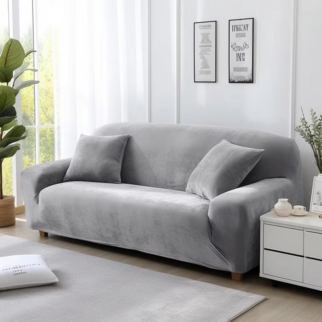 Plush Velvet Sofa Cover 1/2/3/4 Seater Stretch Couch Slipcover with 1Pc Pillowcase for Living Room Loveseat Couch Recliner Cover