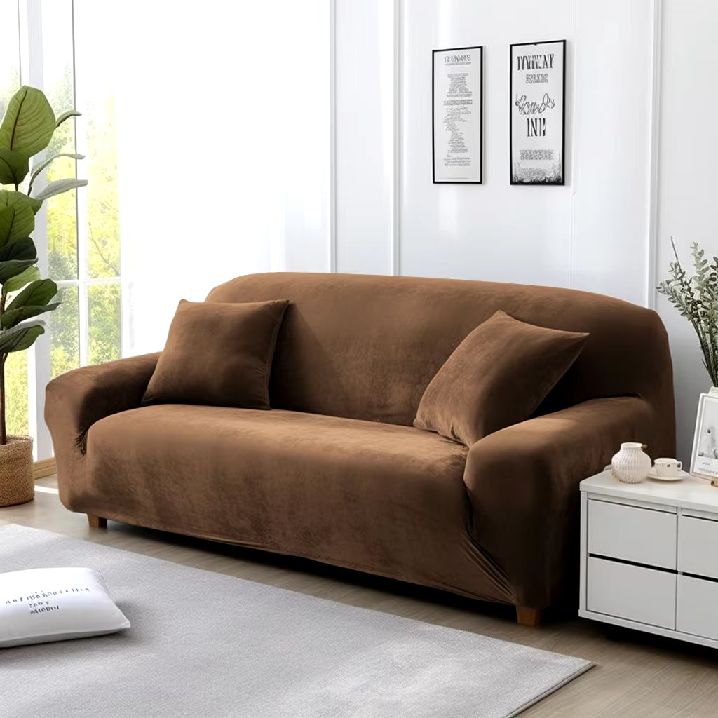 Plush Velvet Sofa Cover 1/2/3/4 Seater Stretch Couch Slipcover with 1Pc Pillowcase for Living Room Loveseat Couch Recliner Cover