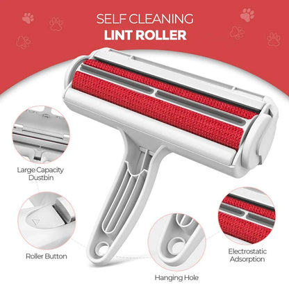 Pet Self-Cleaning Lint Sticking Roller Pet Hair Roller Remover Lint Brush Dedusting Roller 2-Way Removing Dog Cat Hair from Sofa