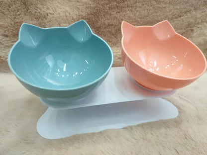 Non-Slip Double Cat Bowl Pet Water Food Feed Dog Bowls Pet Bowl with Inclination Stand Cats Feeder Feeding Bowl Kitten Supplies