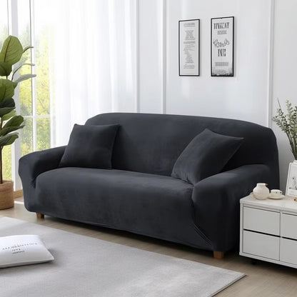 Plush Velvet Sofa Cover 1/2/3/4 Seater Stretch Couch Slipcover with 1Pc Pillowcase for Living Room Loveseat Couch Recliner Cover