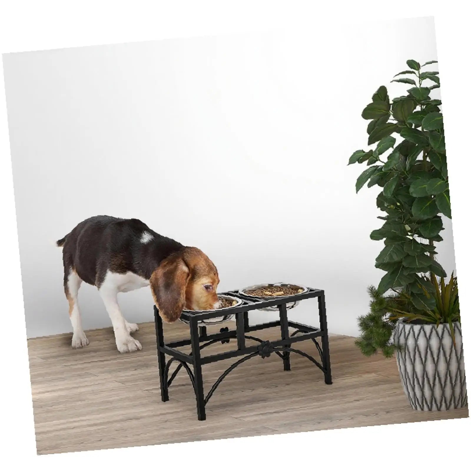 Raised Dog Food Bowls Non-Slip Iron Pet Beds Furniture Double Stainless Steel Feeder Stand for Large Dogs Eating