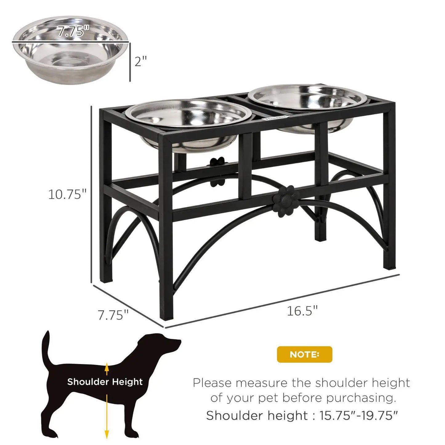 Raised Dog Food Bowls Non-Slip Iron Pet Beds Furniture Double Stainless Steel Feeder Stand for Large Dogs Eating