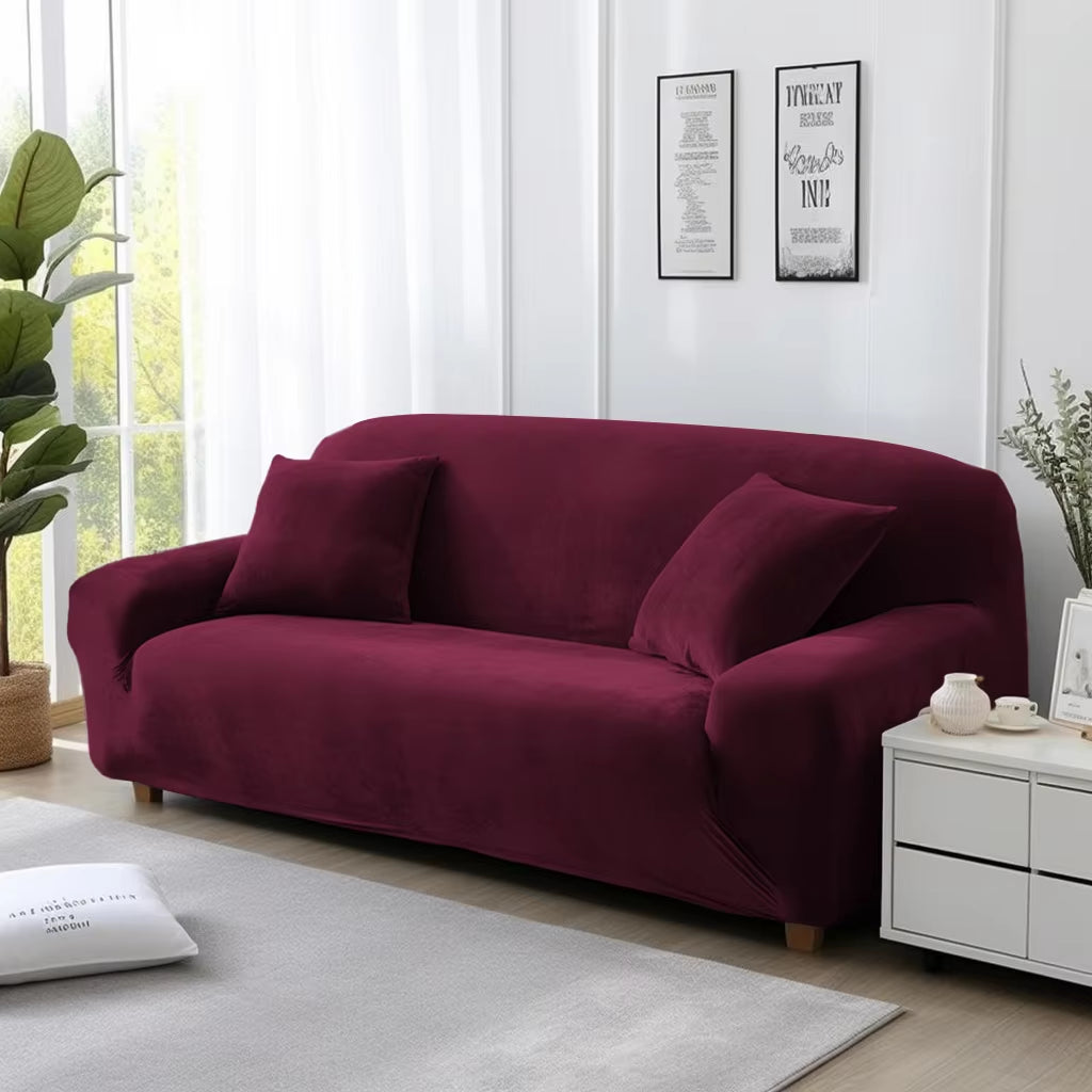 Plush Velvet Sofa Cover 1/2/3/4 Seater Stretch Couch Slipcover with 1Pc Pillowcase for Living Room Loveseat Couch Recliner Cover