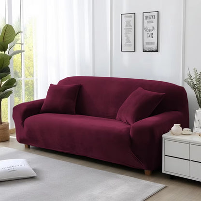 Plush Velvet Sofa Cover 1/2/3/4 Seater Stretch Couch Slipcover with 1Pc Pillowcase for Living Room Loveseat Couch Recliner Cover